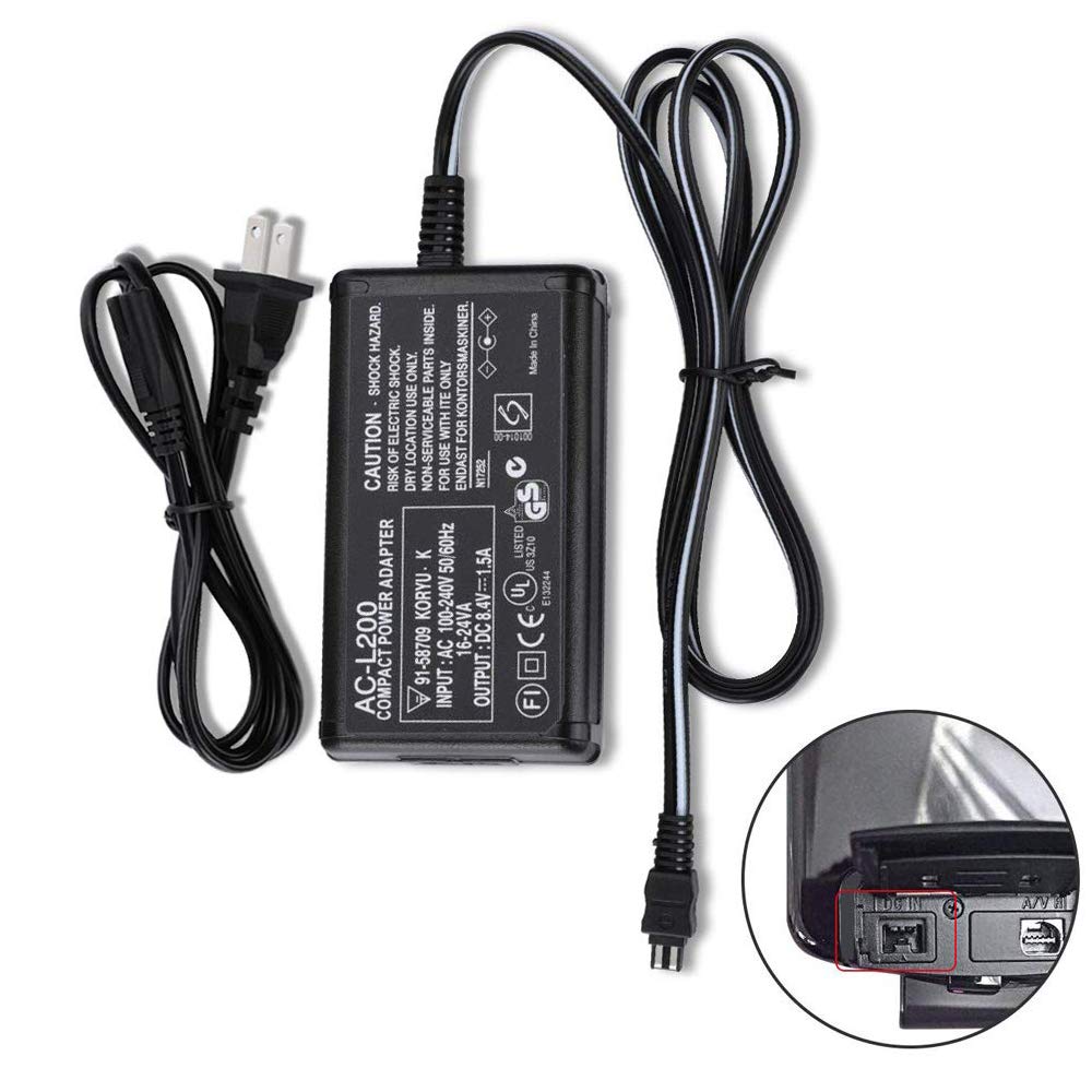 AC-L200 Cargador adaptador de corriente alterna para videocámara Sony Handycam DCR-SX, DCR-SR, DCR-HC, DCR-PC, DCR-DVD, DCR-IP, HDR-CX, HDR-XR, HDR-PJ, HDR-SR, HDR-UX, HDR-TD, CCD TRV DEV Series
