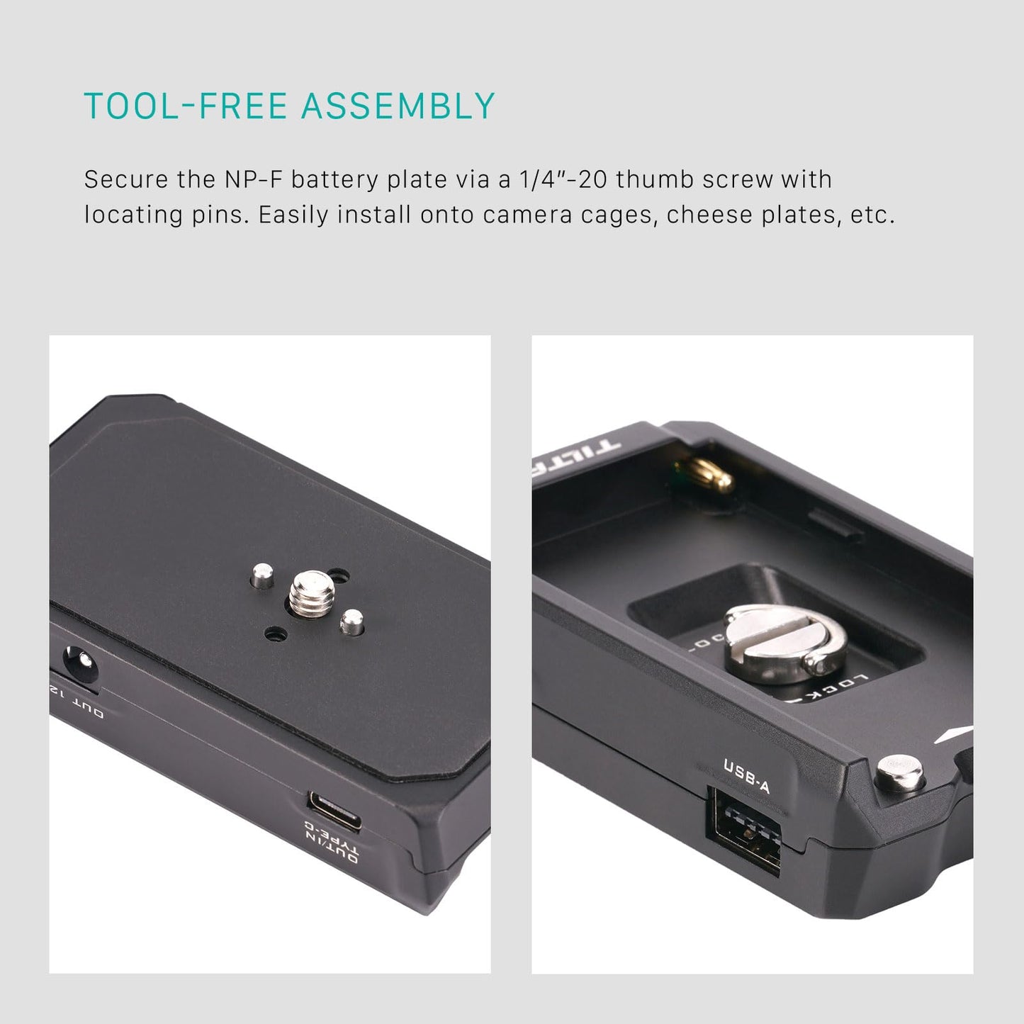 Tilta F970 - Placa de batería V2 - Negro | Universal | Anti rotación | Accesorios de alimentación | USB-C de doble dirección | Indicador de batería | TA-BTP2-F970-B