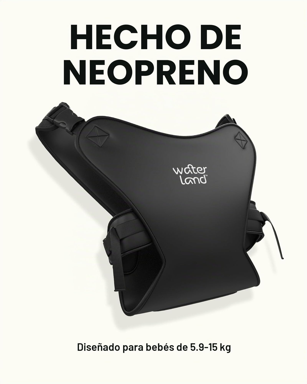 WaterLand - Portabebés innovador que puedes usar tanto en agua como en tierra, soporte impermeable para pecho infantil con correas ajustables, arnés ligero para piscina y playa (gris)