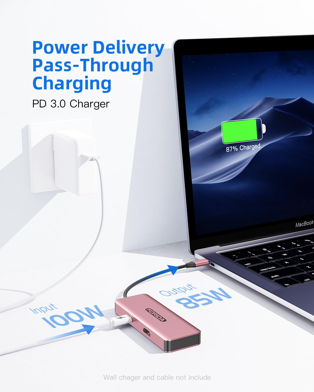 FORIDA Hub USB C, adaptador multipuerto USB C 7 en 1 para MacBook Pro/Air, USB C a HDMI Dongle con 4K HDMI, 1 USB 3.2 hasta 10Gbps, 2 USB 2.0, 100W PD, SD/TF para portátil y iPhone 15/15Pro
