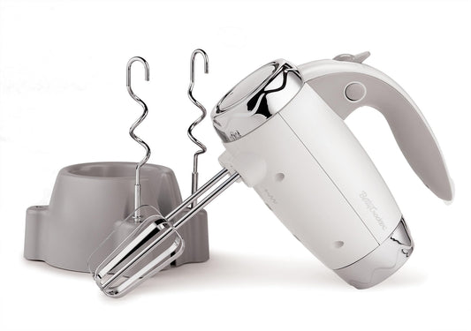 BETTY CROCKER - Batidora de mano eléctrica de 7 velocidades, 250 W con batidores y ganchos para masa, mezclador de mano eléctrico ergonómico para el hogar y la cocina con soporte y mango suave al