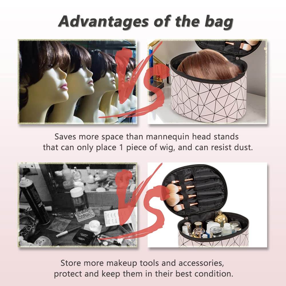 Caja de almacenamiento para pelucas, estuche de viaje, organizador de herramientas de maquillaje portátil para guardar postizos, accesorios para el cabello, 8,7" de largo x 5,7" de alto