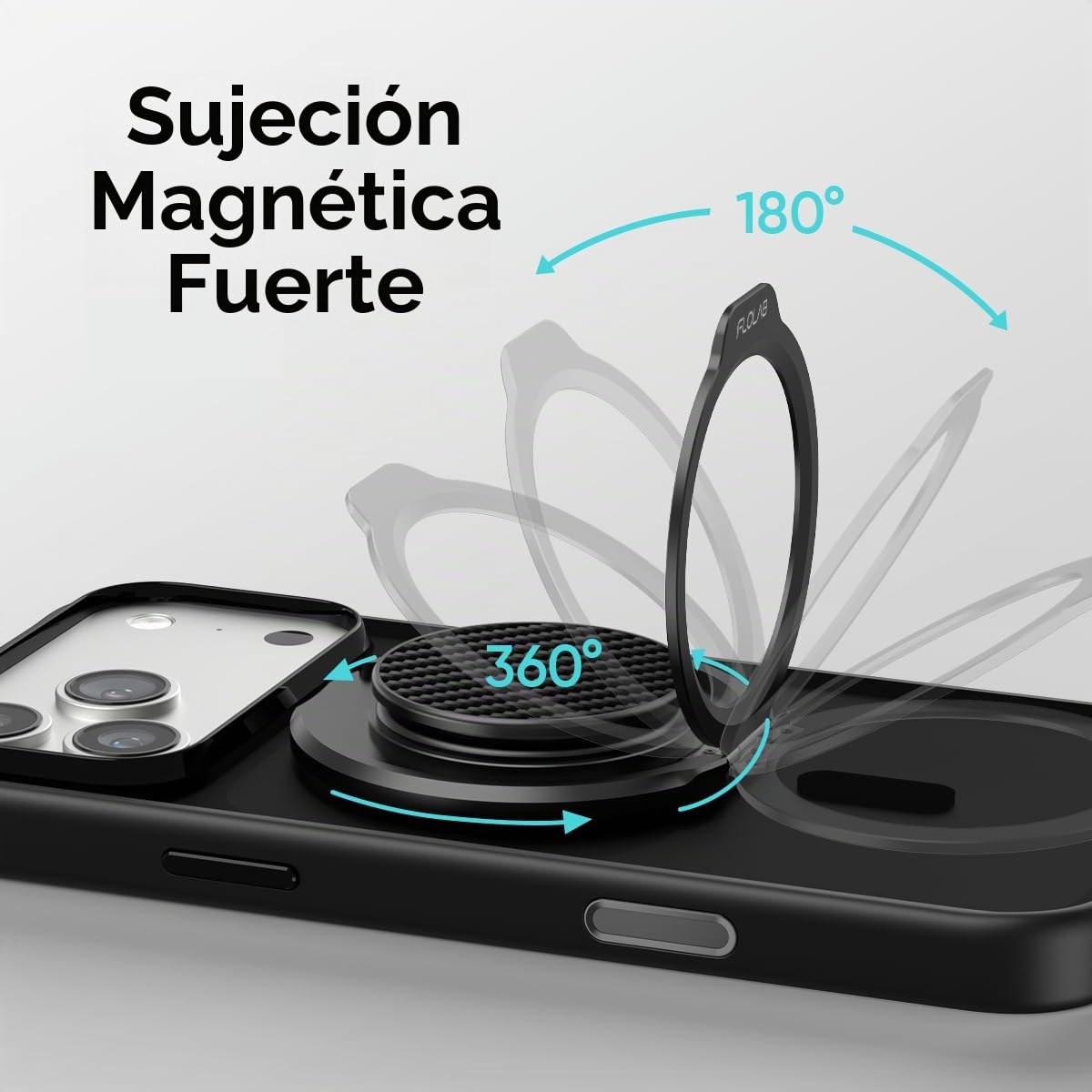 Soporte Magnético FLOLAB ForgeGrip Negro con Agarre a Presión para iPhone