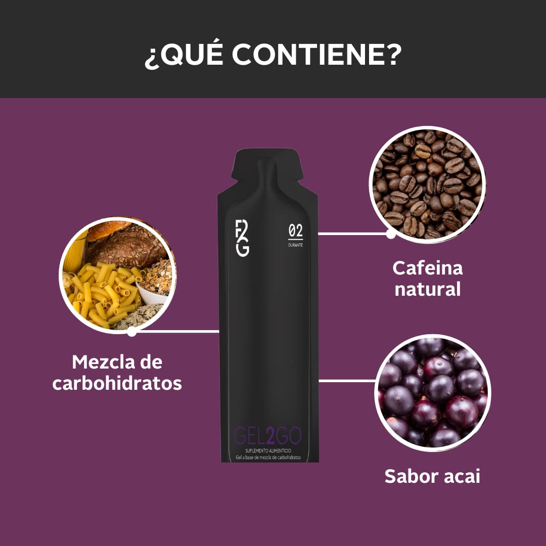 Gel energético Fuel 2 Go sabor ACAI/Caja con 20 sobres 30gr c/u/Suplemento alimenticio a base de carbohidratos
