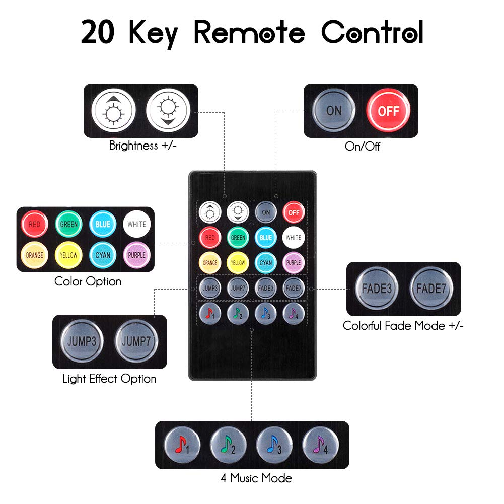 Haofy Luz Interior Coche, 4 Piezas 48 LED Lámpara de Neón Luz de Tira Multicolor Coche de Música, con Función Activa de Sonido y Control Remoto y Puertos USB y Cargador de Automóvil