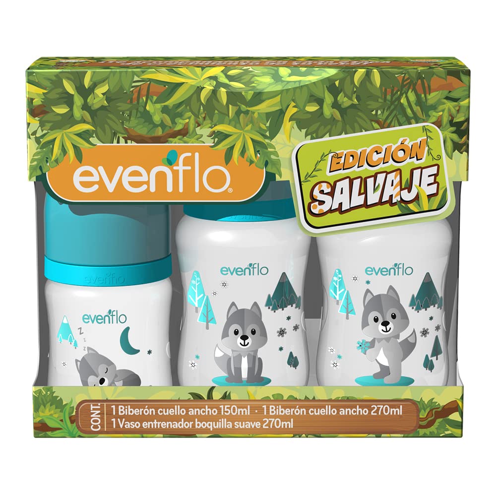 Set Edición Salvaje Biberones y Vaso Evenflo Multicolor 3 Pack
