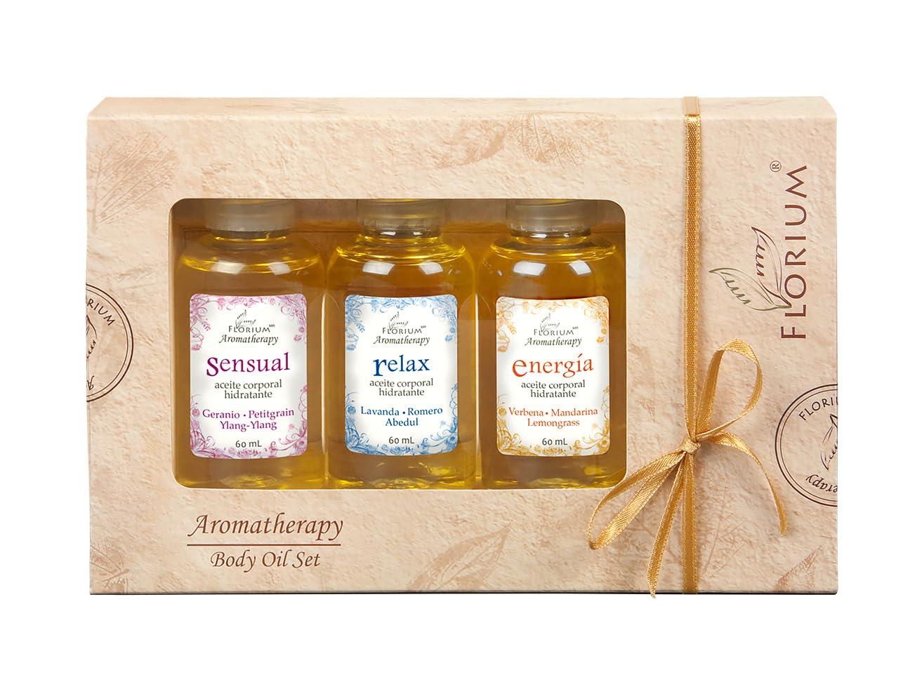 Body Oil Set - Kit de Aceites Masaje/Hidratación de Aromaterapia Caja de 3 x 60 ml c/u