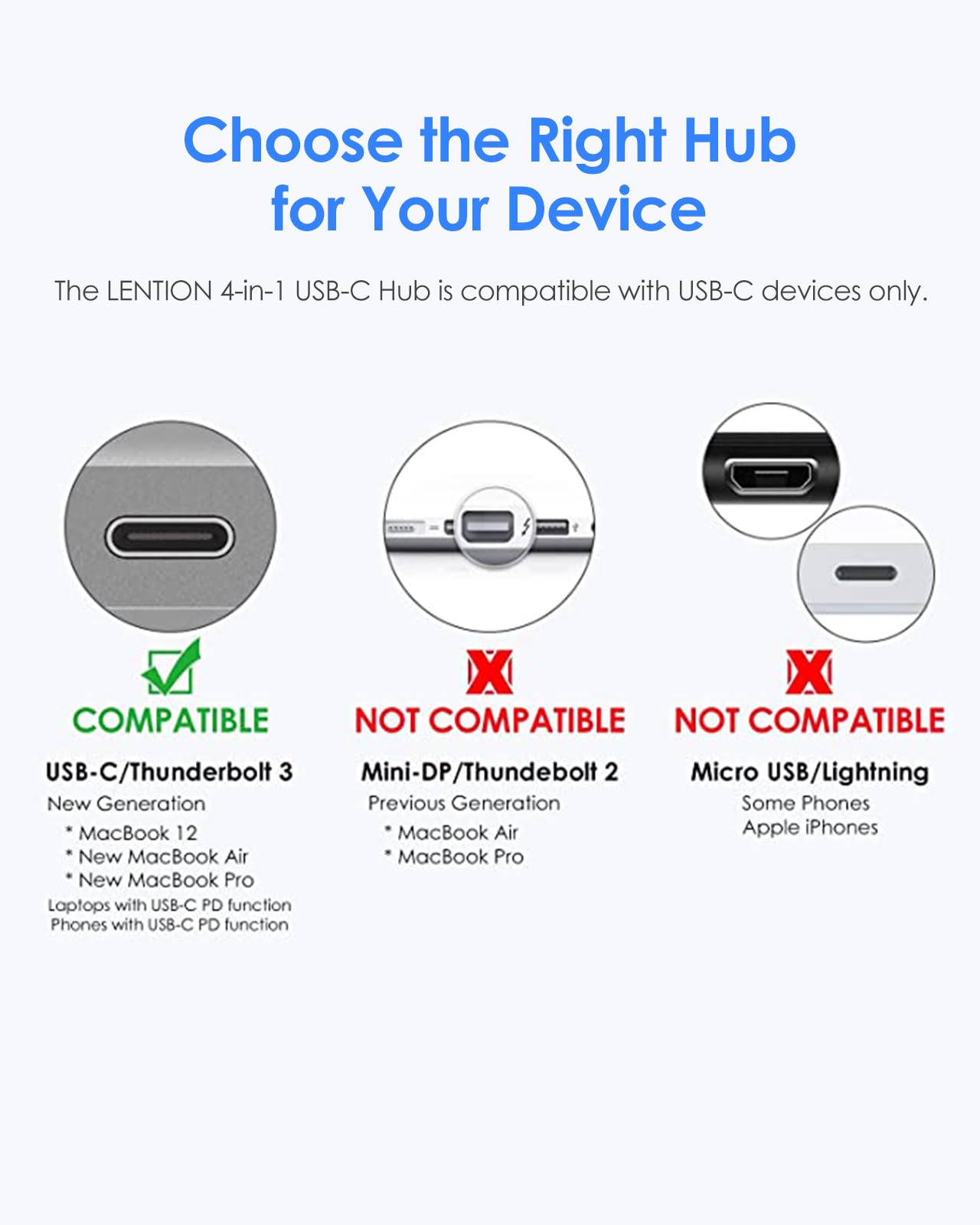 LENTION Hub USB-C 4 en 1 con Tipo C, USB 3.0, USB 2.0 Compatible 2023-2016 MacBook Pro 13/14/15/16, Nuevo Mac Air/Surface, Chromebook, Más, Adaptador multipuerto de Carga y conexión (CB- C13, Plata)