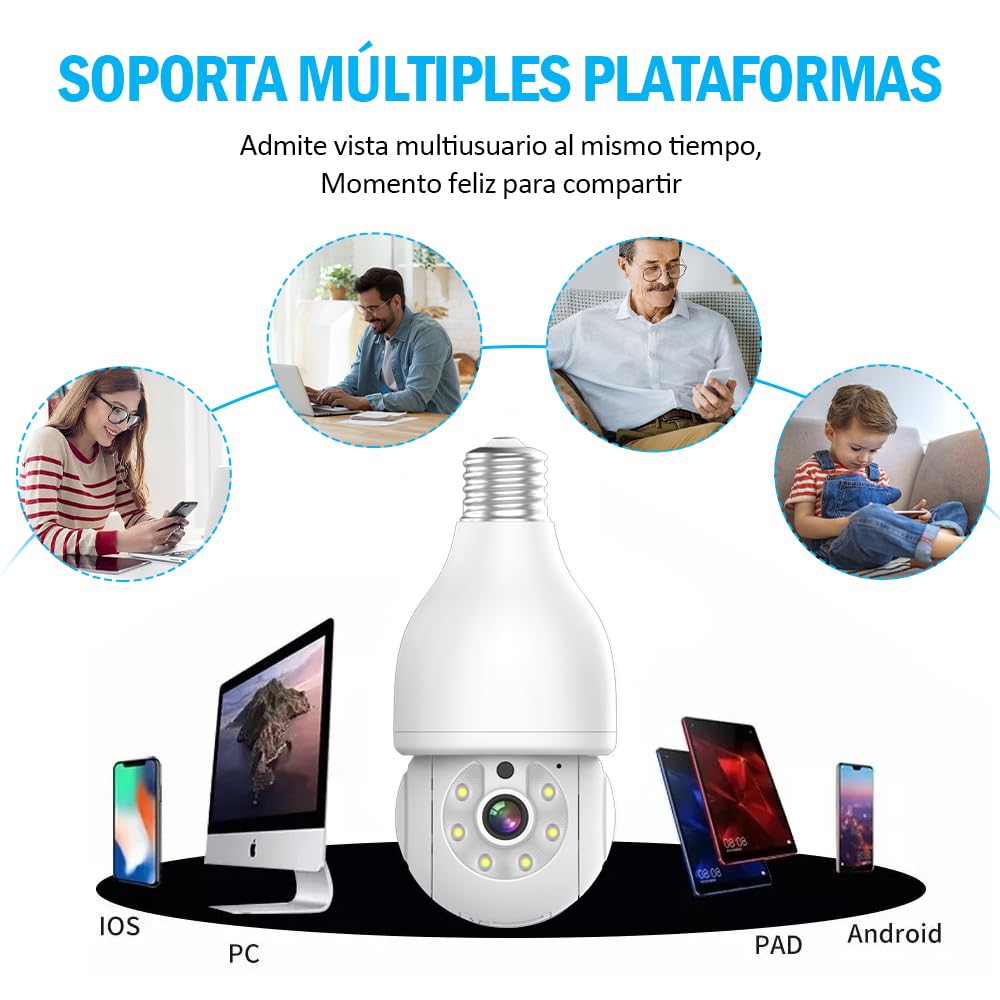 Foco Cámara de Seguridad WiFi EASYTAO Blanco con Visión Nocturna y Audio Bidireccional Compatible con Alexa