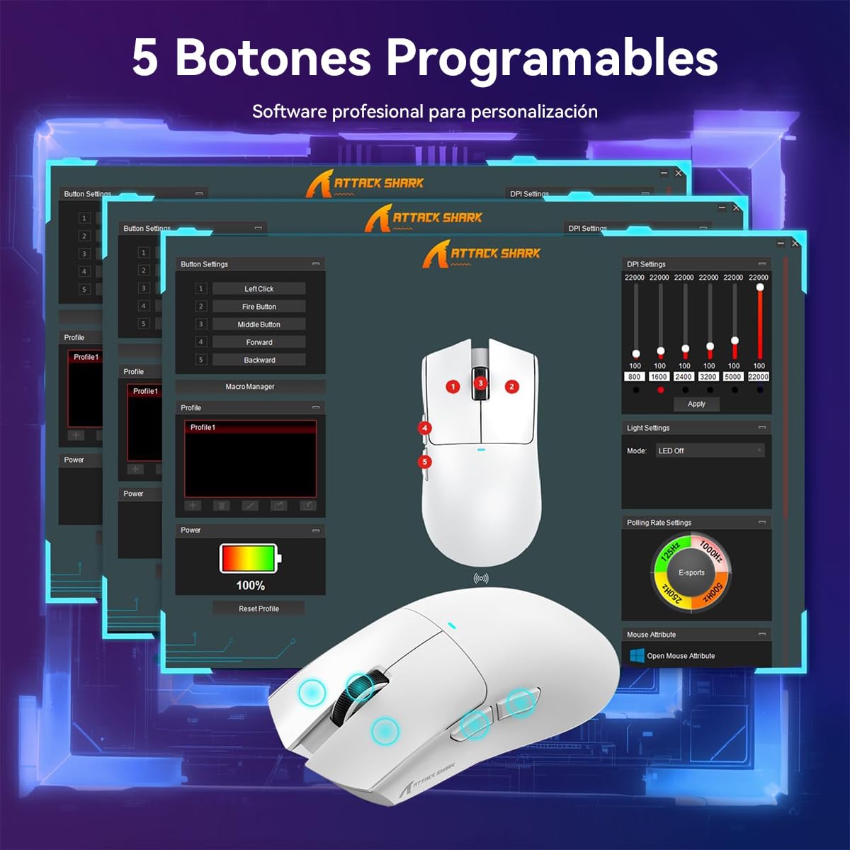 ATTACK SHARK X11 Mouse Inalámbrico con Base de Carga RGB, Mouse Gamer Ultraligero para Juegos, 2.4 GHz/Bluetooth/USB-C de 3 Modos, 24000DPI, 5 Botones programables para PC/Mac