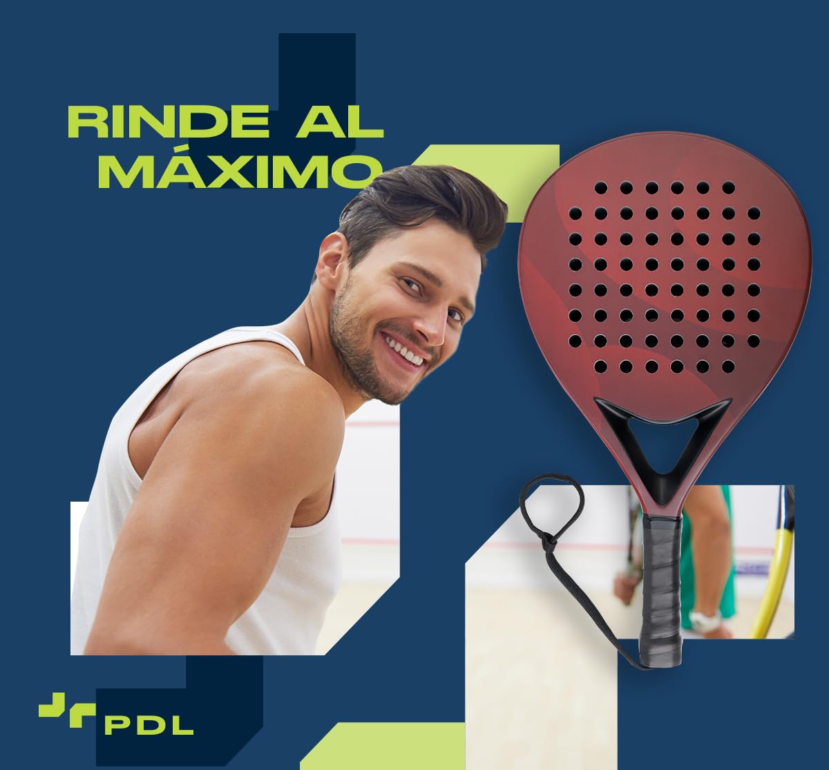 Pala Padel PDL Rojo 100% Carbono 3K con Núcleo EVA para Potencia y Precisión