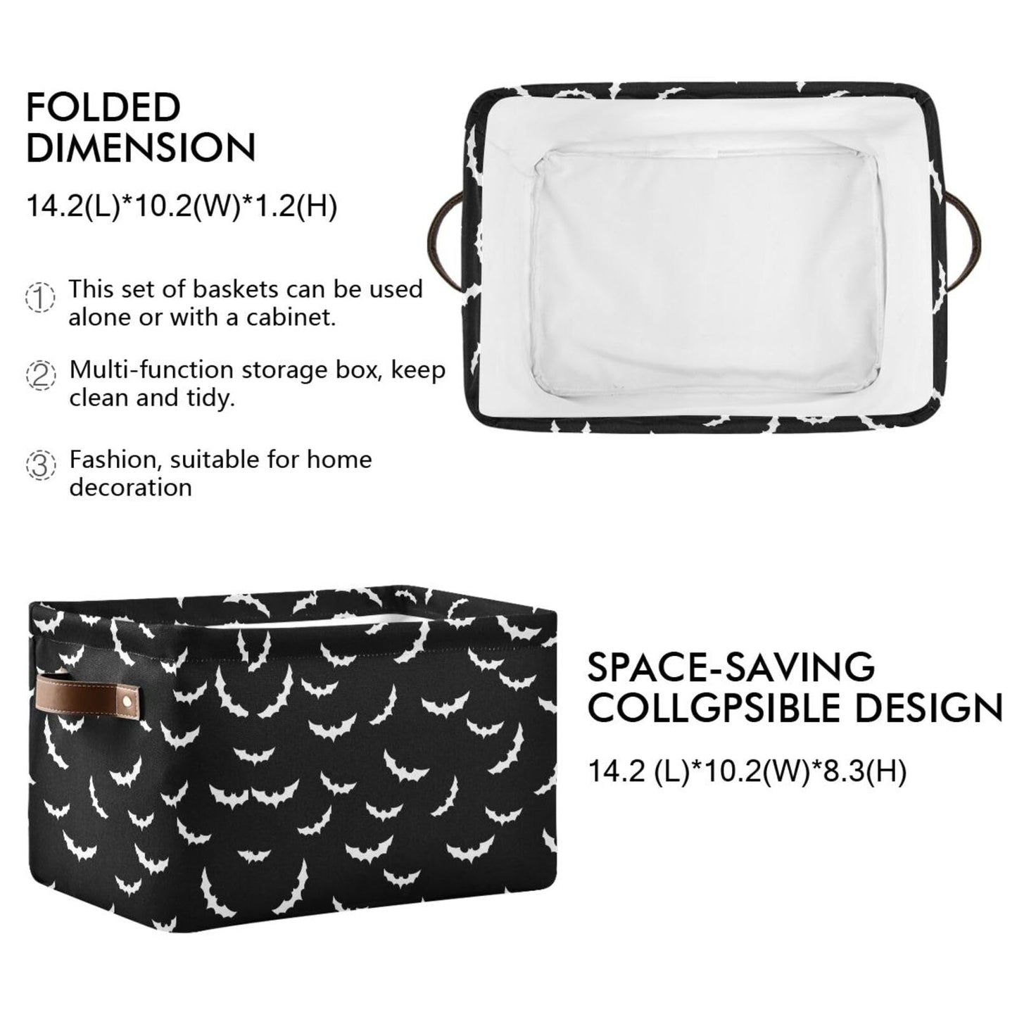 XUWU - Cesta de almacenamiento multiusos para murciélagos y Halloween, diseño gótico
