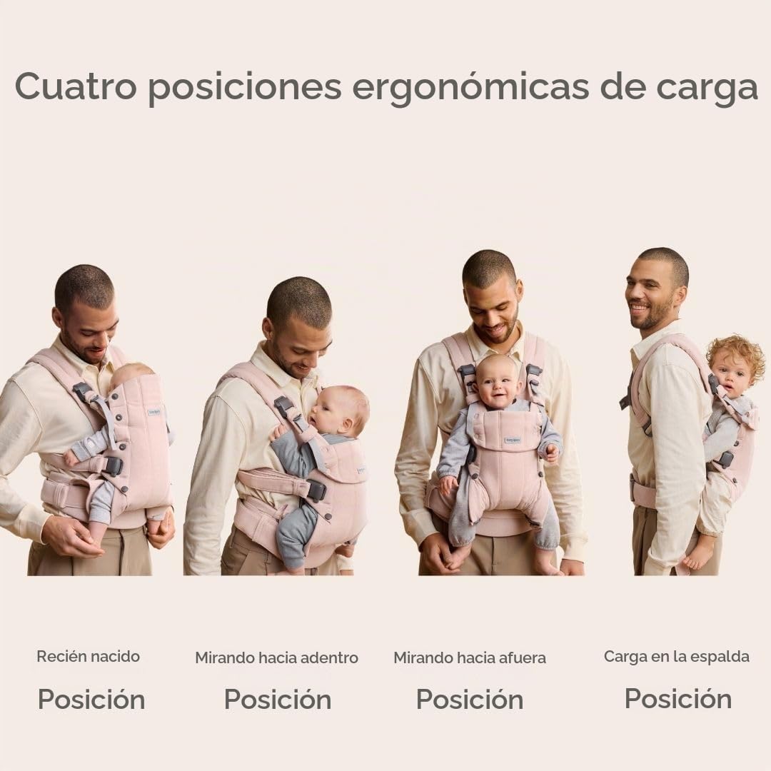 BabyBjörn Canguro Portabebé Harmony, Tejido Jaspeado, Rosa claro | Ergonómico, para recién nacidos hasta los 3 años (3.2–15 kg), 4 posiciones, posición de piernas ajustable, suave y cómodo