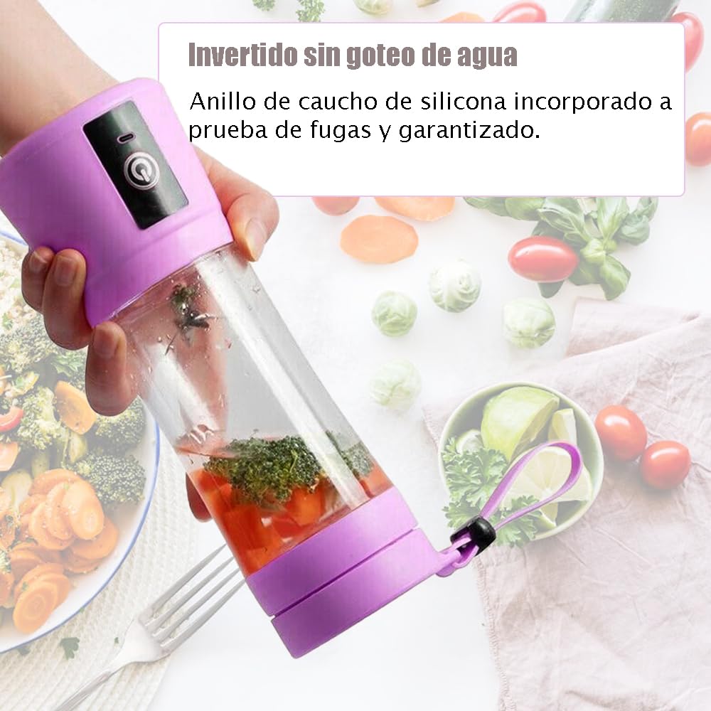 Batidora portátil, 150 watt para batidos y smoothies, 400 ml batidora de viaje recargable por USB, botella sin BPA (Con Cepillo Esponja Morado*1 + Ice Lattice*1)