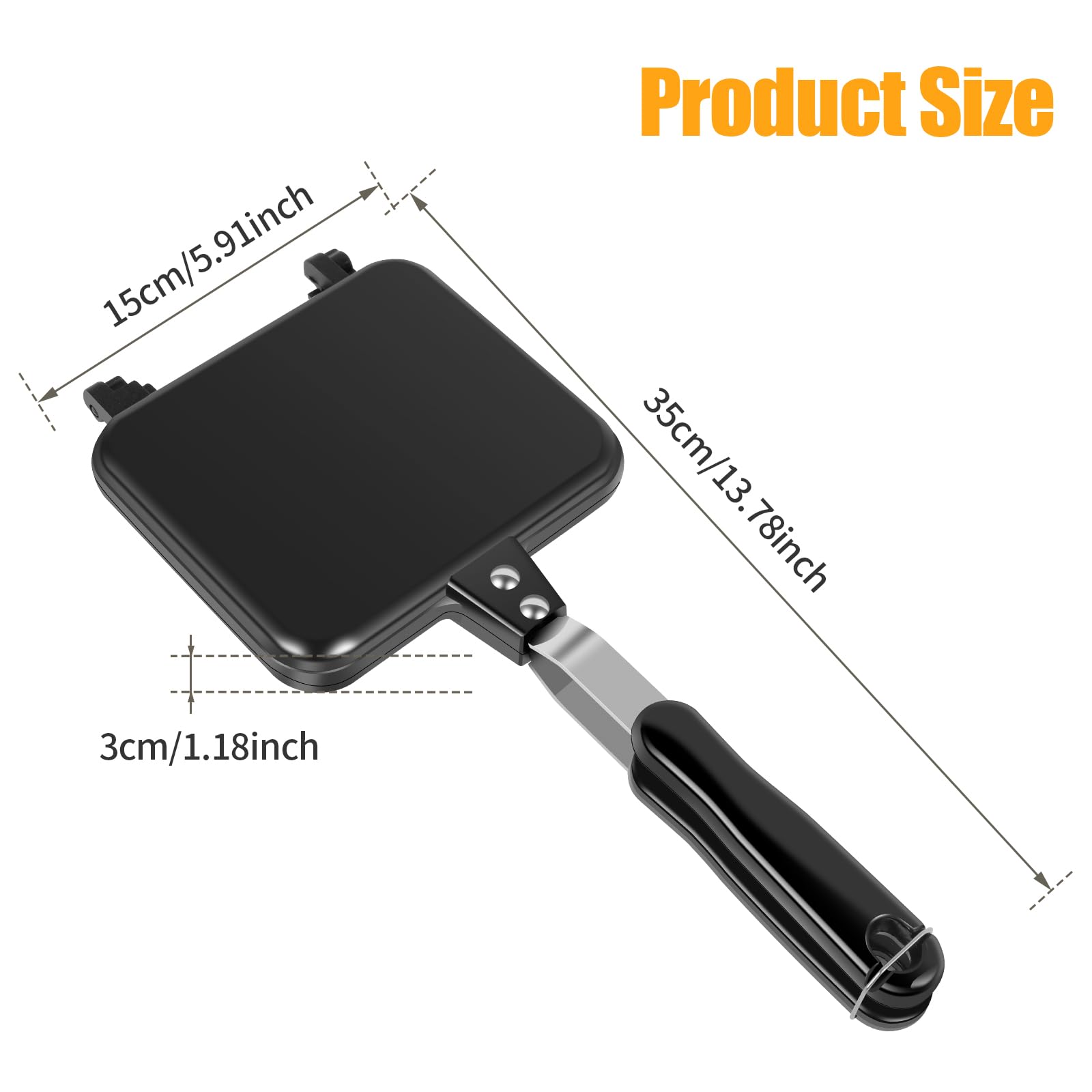 Bigjvbfv - Sartén de doble cara, sándwichera, de aleación de aluminio, sartén antiadherente, para sándwiches desmontable, para sándwiches, con mango antiincrustante, para hacer sándwiches