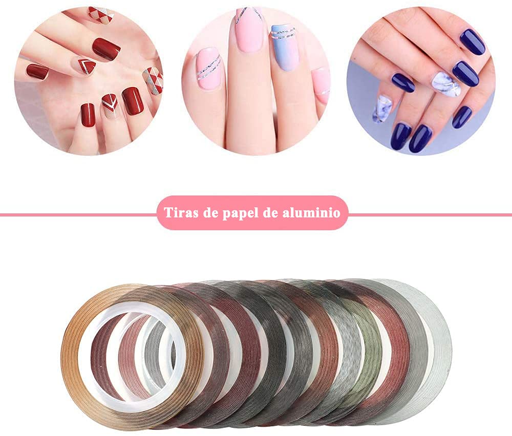 Kit de Herramientas para DIY Decoración de Uñas - Conjunto de Arte de Uñas con Mini 6W LED Lámpara Uñas UV | 15 Pinceles de Pintura | 5 Herramientas de Punteado | 2 Cajas de Diamantes de Imitación | 10 Cintas de Rayas | Lima de Uñas | Cepillo de Limpieza