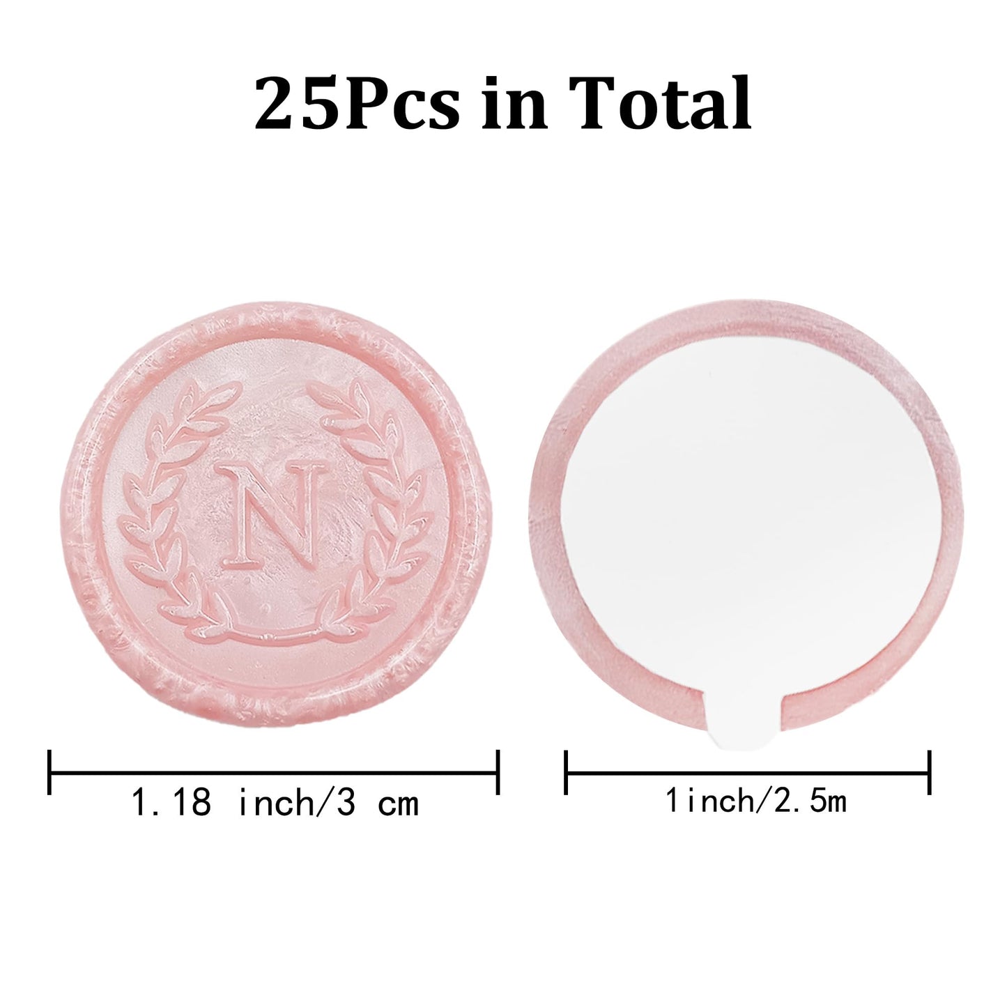 25 calcomanías adhesivas de cera con letra N rosa, hechas a mano, sin necesidad de sello, etiquetas adhesivas de cera para invitaciones de boda, sobres, regalo de Navidad