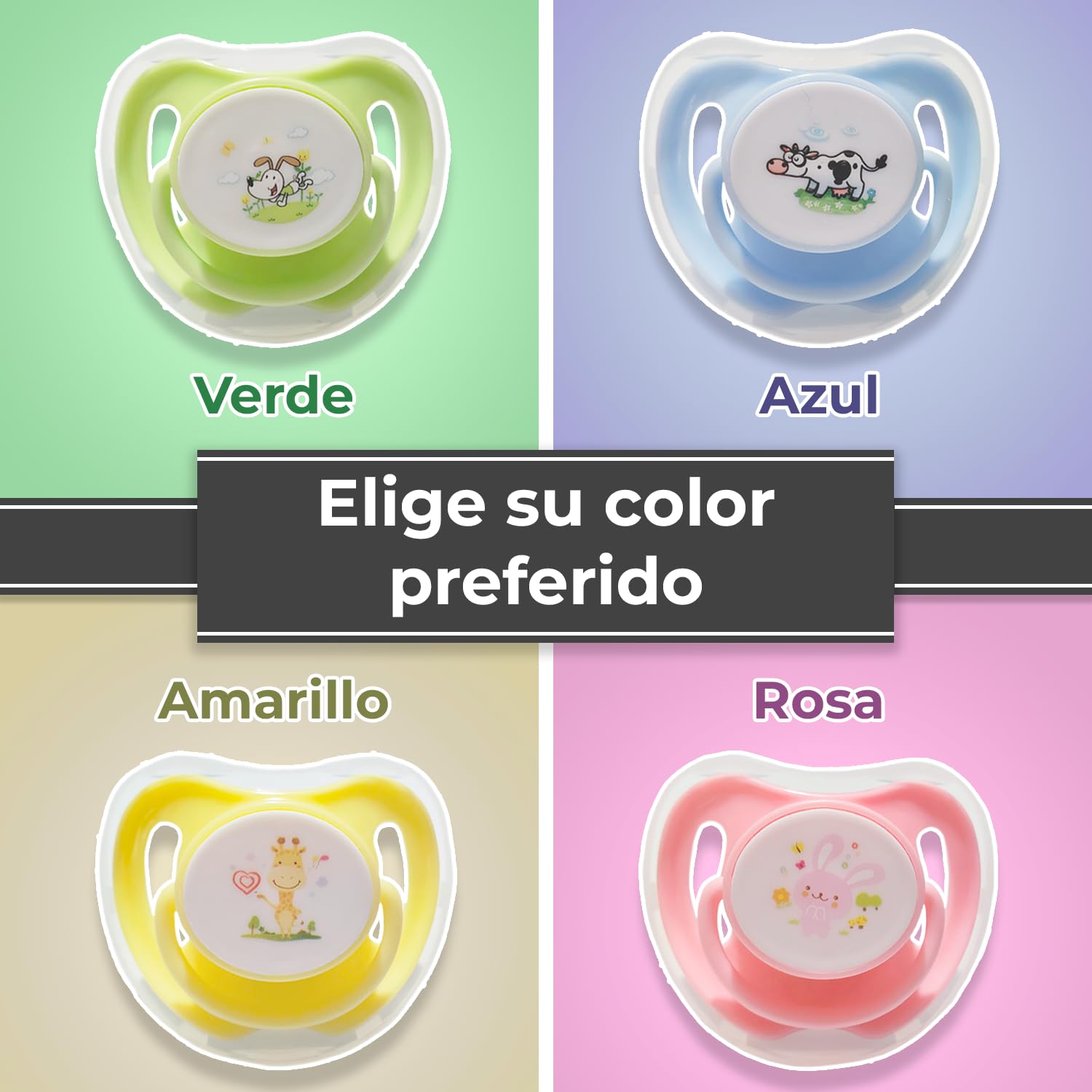 Chupón Ortodóntico Desarrolla Sentidos de tu Bebé con Tapa Protectora, Dibujos Animados, 1m+ (Rosa - Conejito)