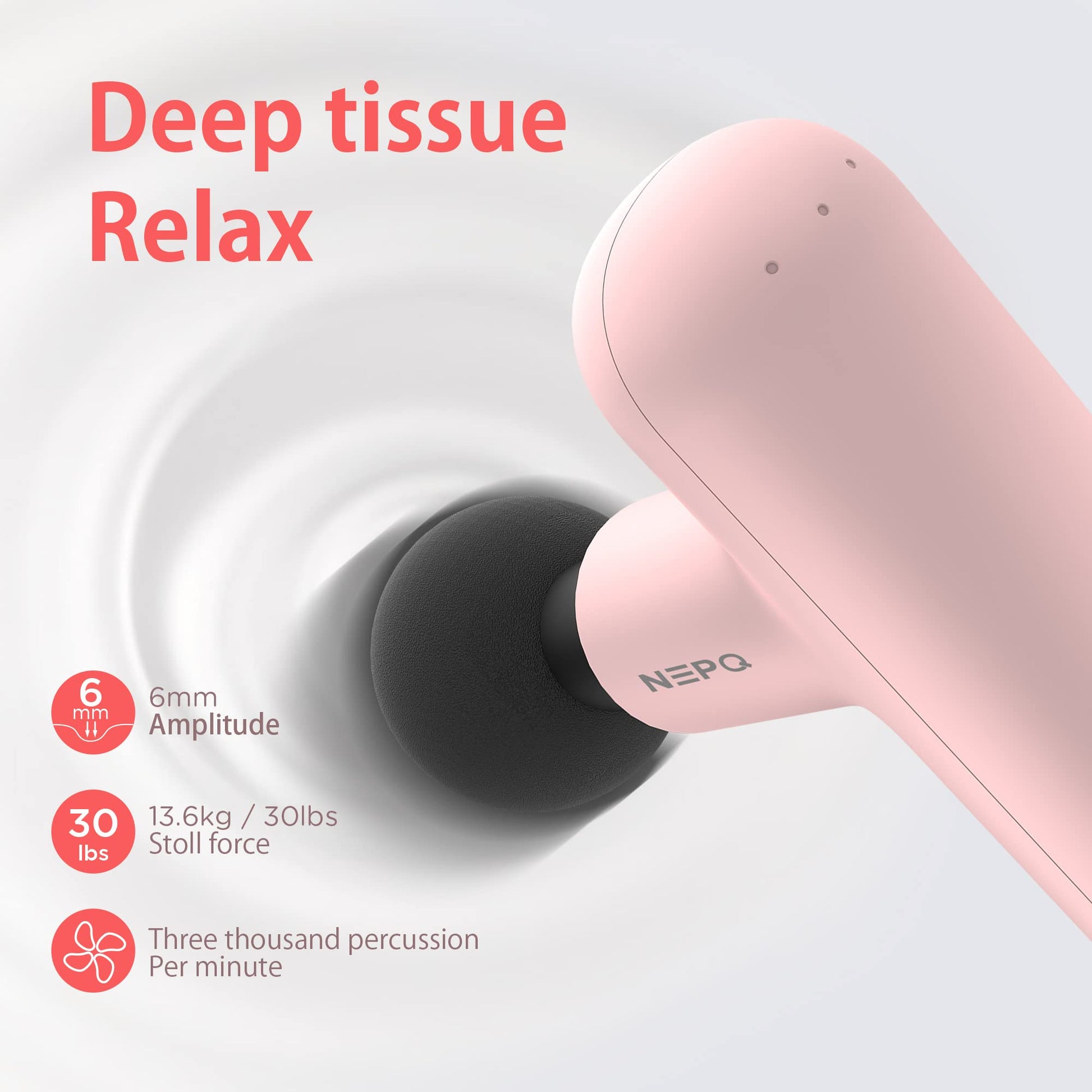 NEPQ Mini pistola de masaje, pistola facial SK6 portátil de percusión de tela profundo, masajeador muscular de espalda y cabeza para aliviar el dolor con 4 cabezales de masaje, 4 velocidades, vibración de alta intensidad recargable (rosa)