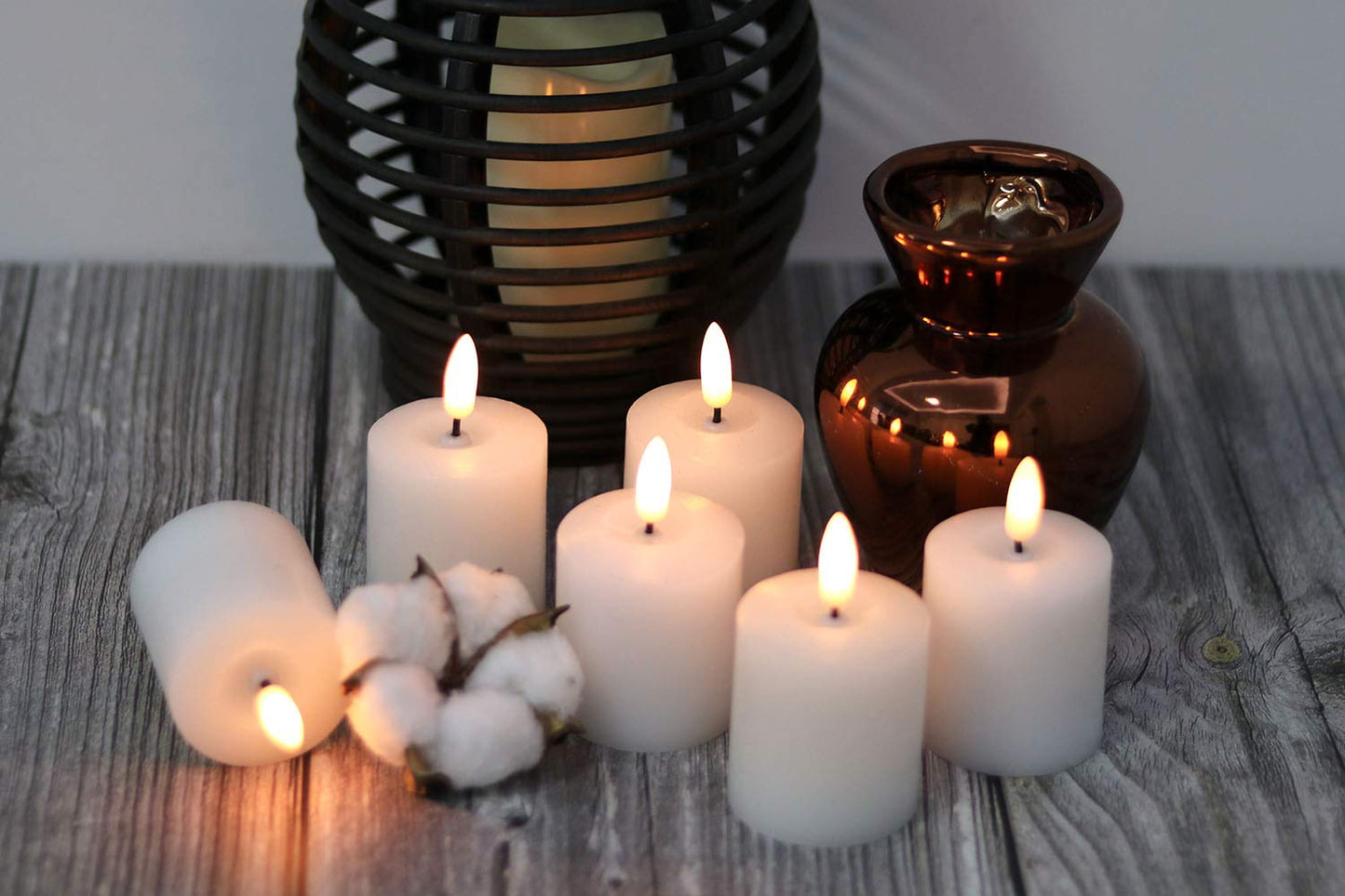 DRomance White Flameless Flickering Votive Candles Battery Operated with 6 Hour Timer Realistic 3D Wick Real Wax LED Small Pillar Candles Halloween Christmas Decoration(6 Pack, 2 x 3.2 Inches)