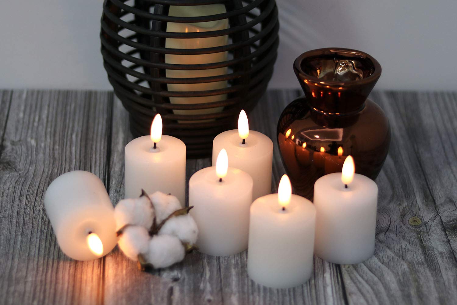DRomance White Flameless Flickering Votive Candles Battery Operated with 6 Hour Timer Realistic 3D Wick Real Wax LED Small Pillar Candles Halloween Christmas Decoration(6 Pack, 2 x 3.2 Inches)