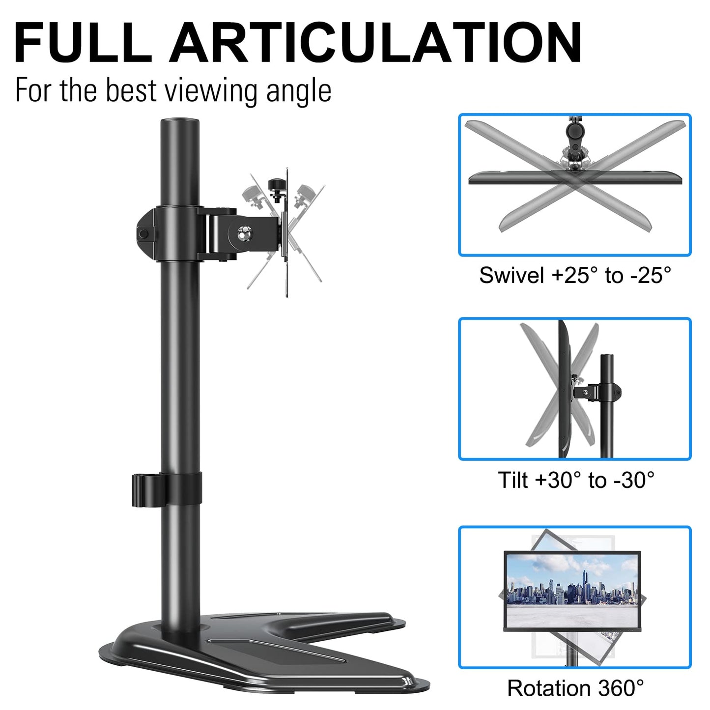 Soporte de Monitor Individual MOUNTUP Negro con Altura Ajustable y Rotación para Pantallas de Ordenador de 13 a 32 Pulgadas