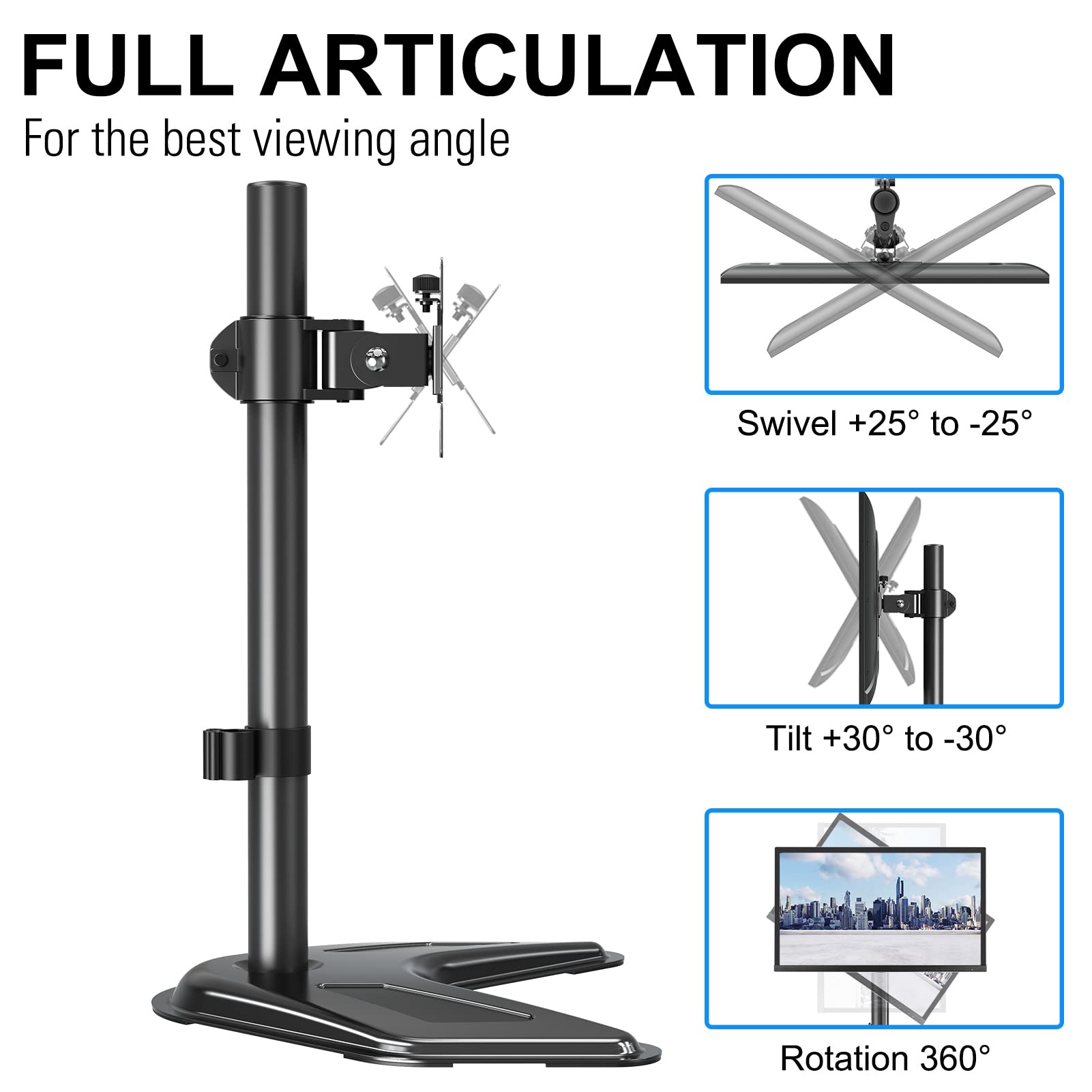 Soporte de Monitor Individual MOUNTUP Negro con Altura Ajustable y Rotación para Pantallas de Ordenador de 13 a 32 Pulgadas