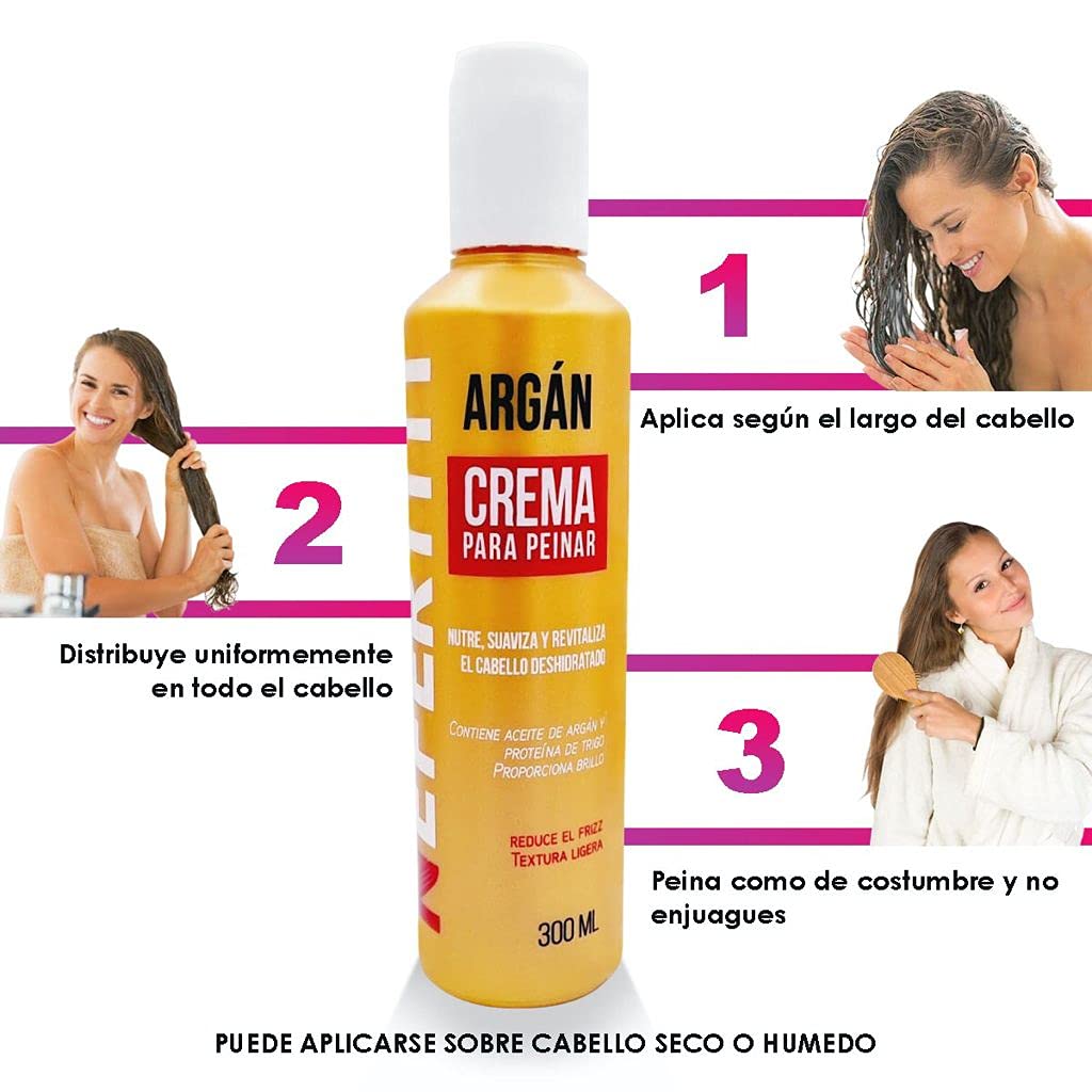 Crema para Peinar con Aceite de Argán Nefertiti para Cabello Extremadamente Seco, Opaco y sin Brillo, Reduce Efectivamente el Frizz, Nutre, Suaviza y Revitaliza, Hidratante para Cabello, 300ml.