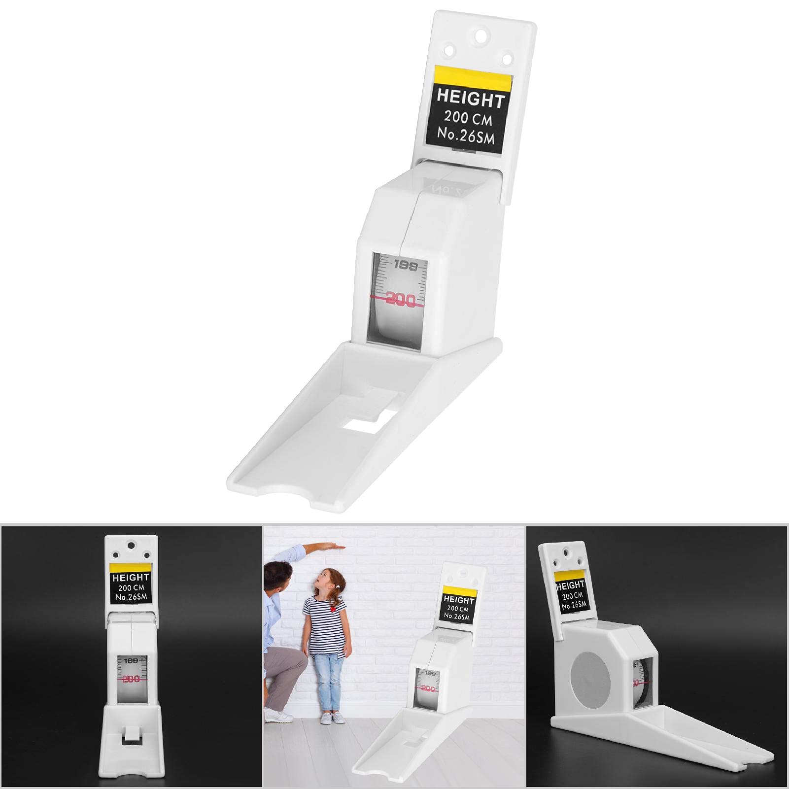 Cinta Métrica de Altura, Medidor de Estatura de Altura de 2 M, Altímetro Montado En La Pared, Retráctil Herramienta de Medición de Metal, Retractil Stature Meter Con Placa De Pared (Blanco)