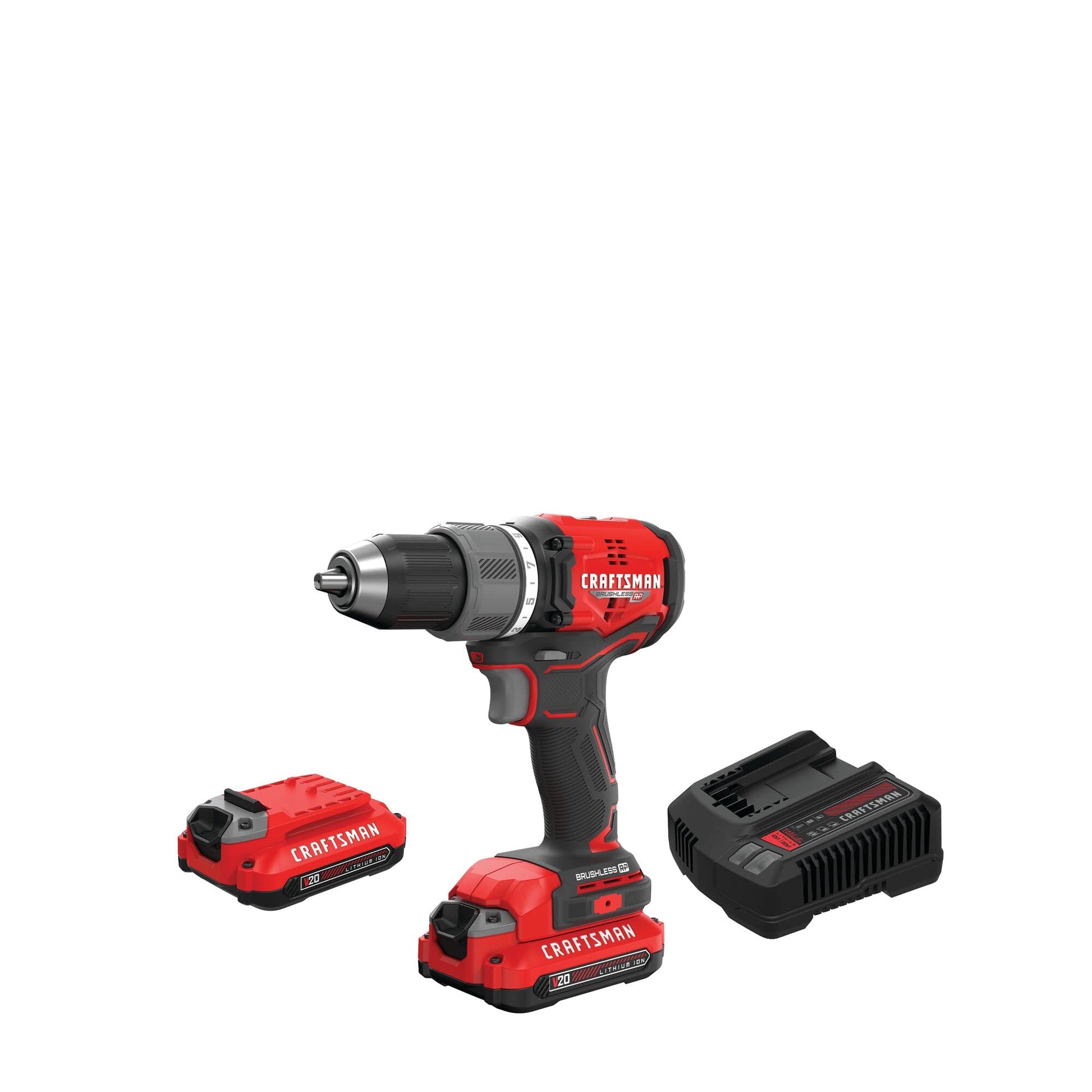CRAFTSMAN RP+ Kit de taladro/driver inalámbrico, con 2 baterías y cargador, sin escobillas (CMCD713C2)