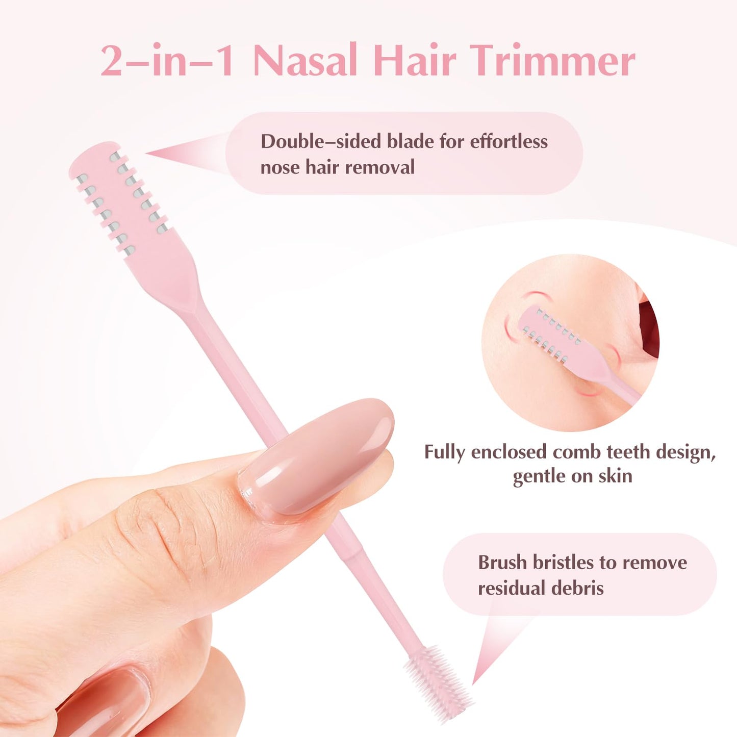 FLATRI - Cortador de pelo nasal 2 en 1, con rotación de 360°, doble cara, manual de recortadora de nariz portátil para mujeres y hombres (rosa)