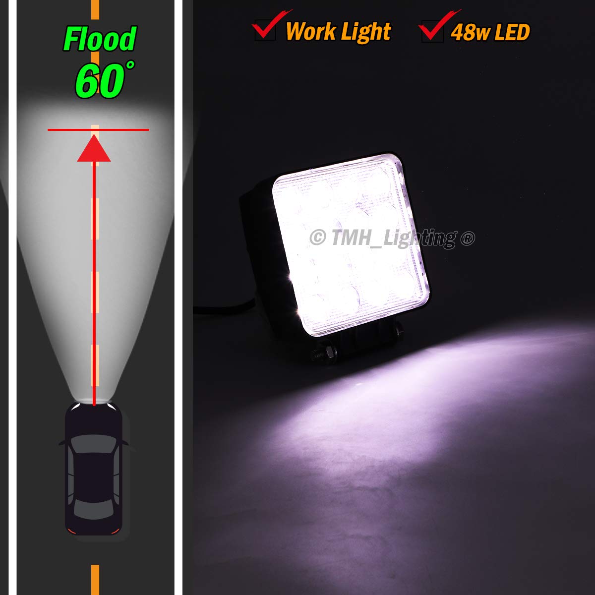 Reflector Cuadrado LED TMH 48W Blanco de 60 Grados para Jeep y Vehículos Todo Terreno
