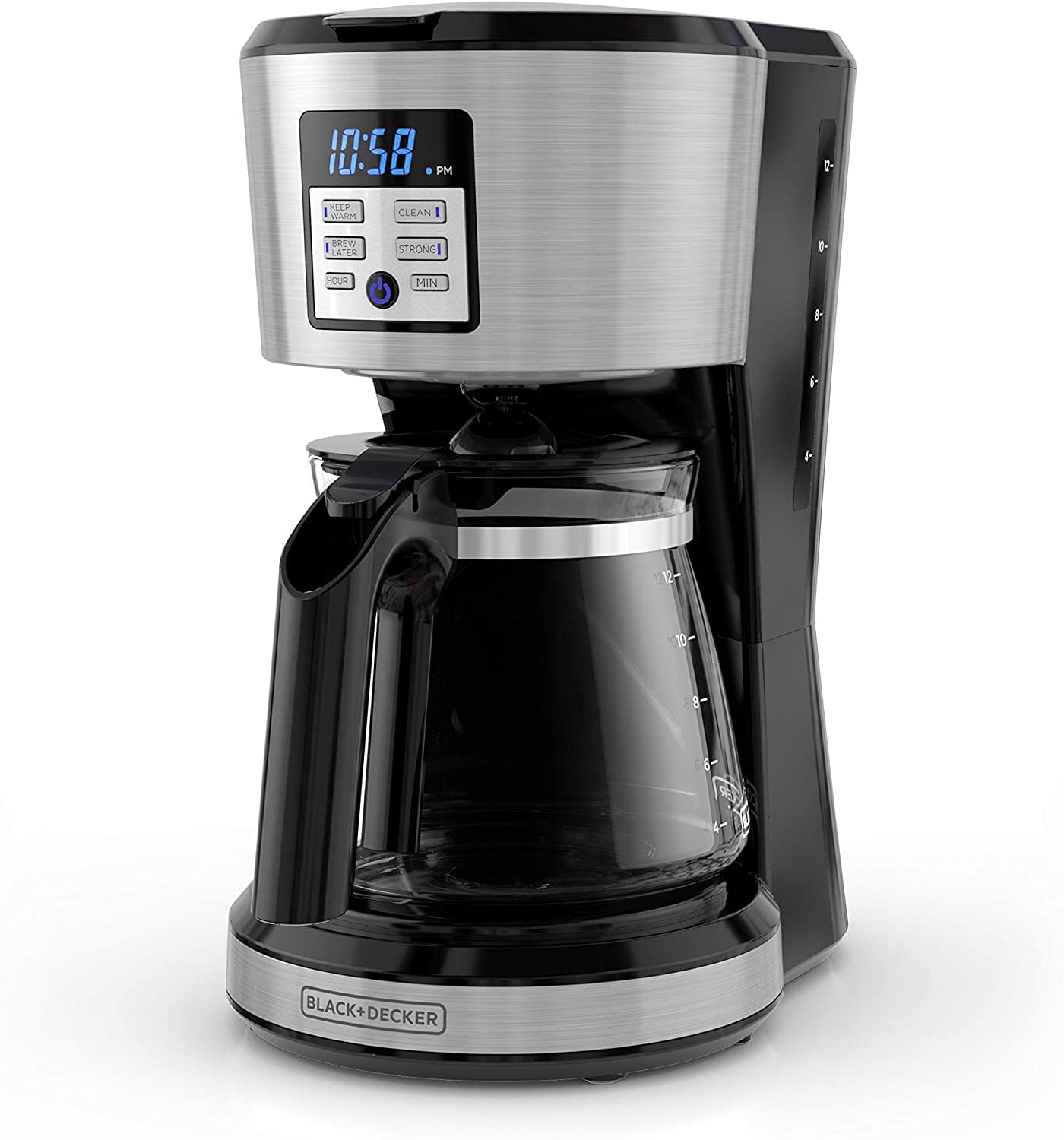 Black+Decker CM1331S-LA Cafetera Programable Black + Decker con Filtro Permanente y Sistema de Goteo en Vórtice, 12 Tazas, CM1331S-LA, color, Negro, pack of/paquete de 1