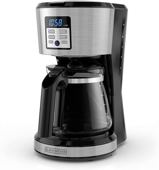 Black+Decker CM1331S-LA Cafetera Programable Black + Decker con Filtro Permanente y Sistema de Goteo en Vórtice, 12 Tazas, CM1331S-LA, color, Negro, pack of/paquete de 1