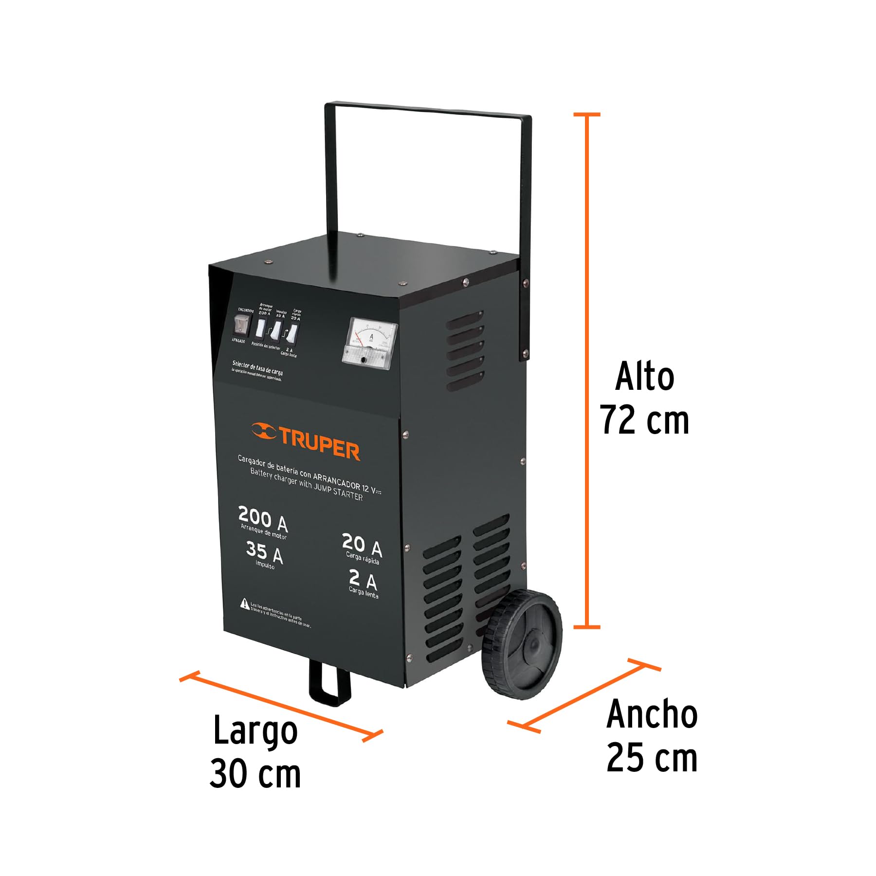 Truper CARBA-200, Cargador de baterías con ruedas 12 V, 200 A