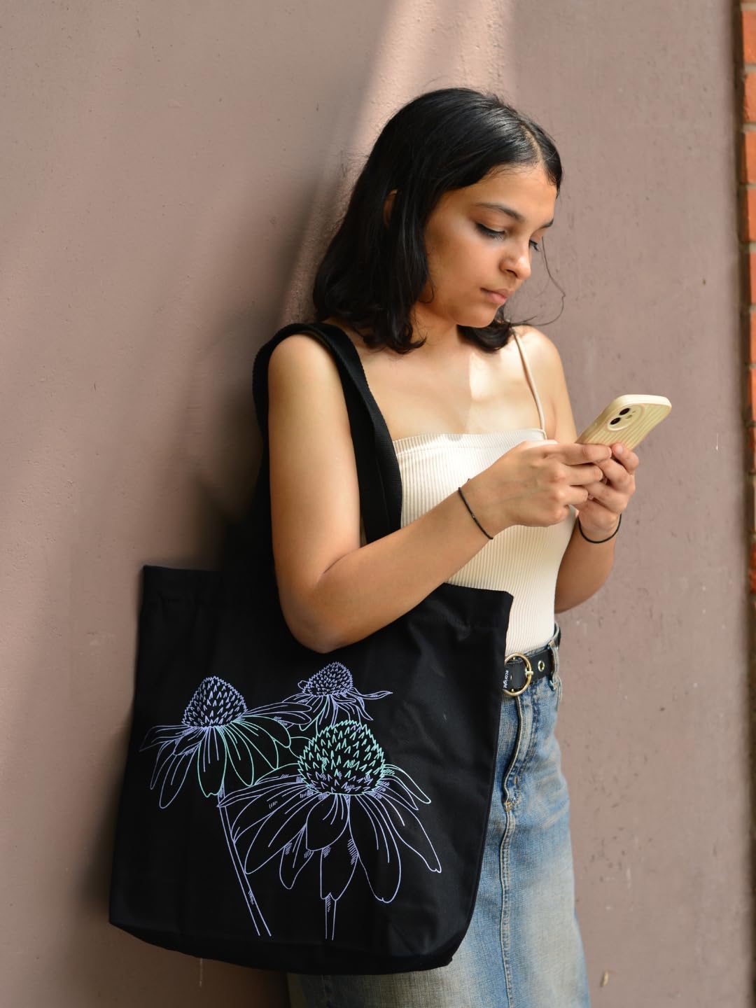 Ecoright - Bolsas grandes de lona para mujer, con bolsillo interior, bolsa reutilizable con cierre para escuela, trabajo, compras, playa