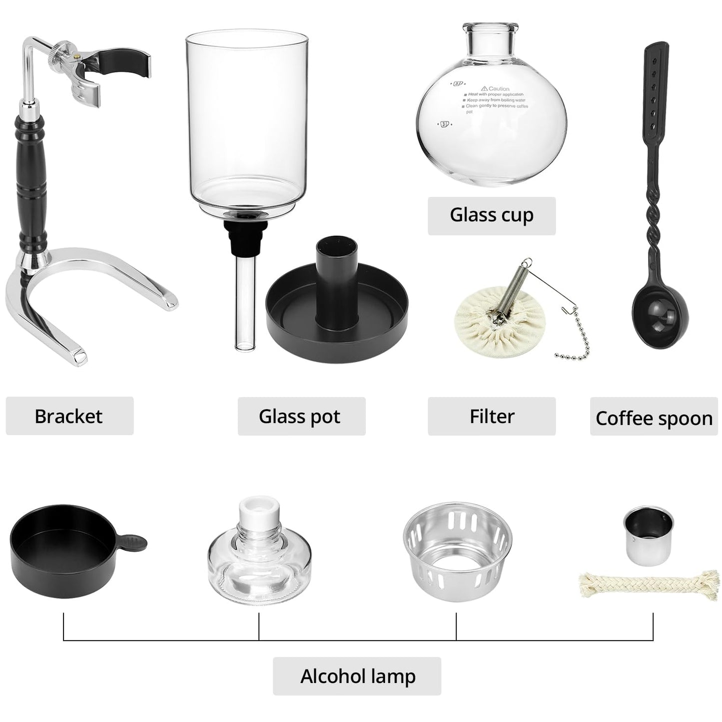 Cafetera de Sifón QWORK Borosilicato Transparente con Abrazadera Regulable