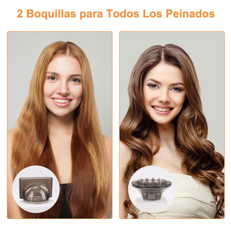 Secador de Pelo de Iónico Negativo Profesional, 1800W con 3 Temperatura Ajustable (Frío y Caliente), Secador de Soplado Plegable con Soplado y 1 Difusor para Hogar, Salón de Belleza, Viajes - Blanco