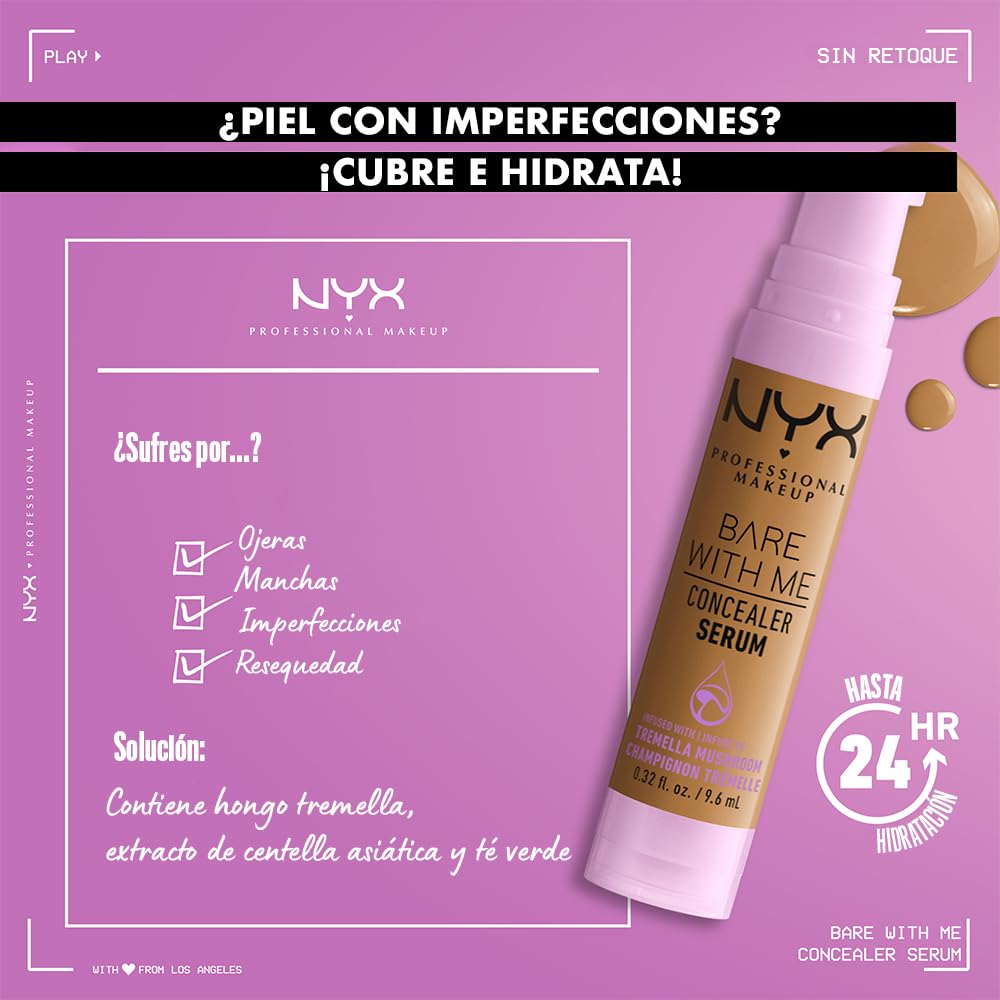 NYX Professional Makeup, Bare With Me, Suero Corrector, Deep Golden, 0.32oz