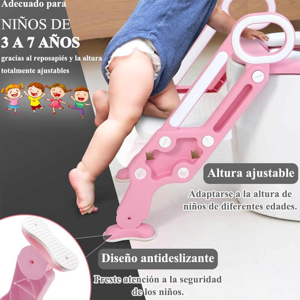 Baño Entrenador Niño, Asiento Entrenador para Baño con Tapizado y Escalera Antideslizante, Plegable Escalera para Baño Niños, Fácil de Guardar, Asiento Ergonómico, Edad de 3 a 10 Años, Verde Azulado