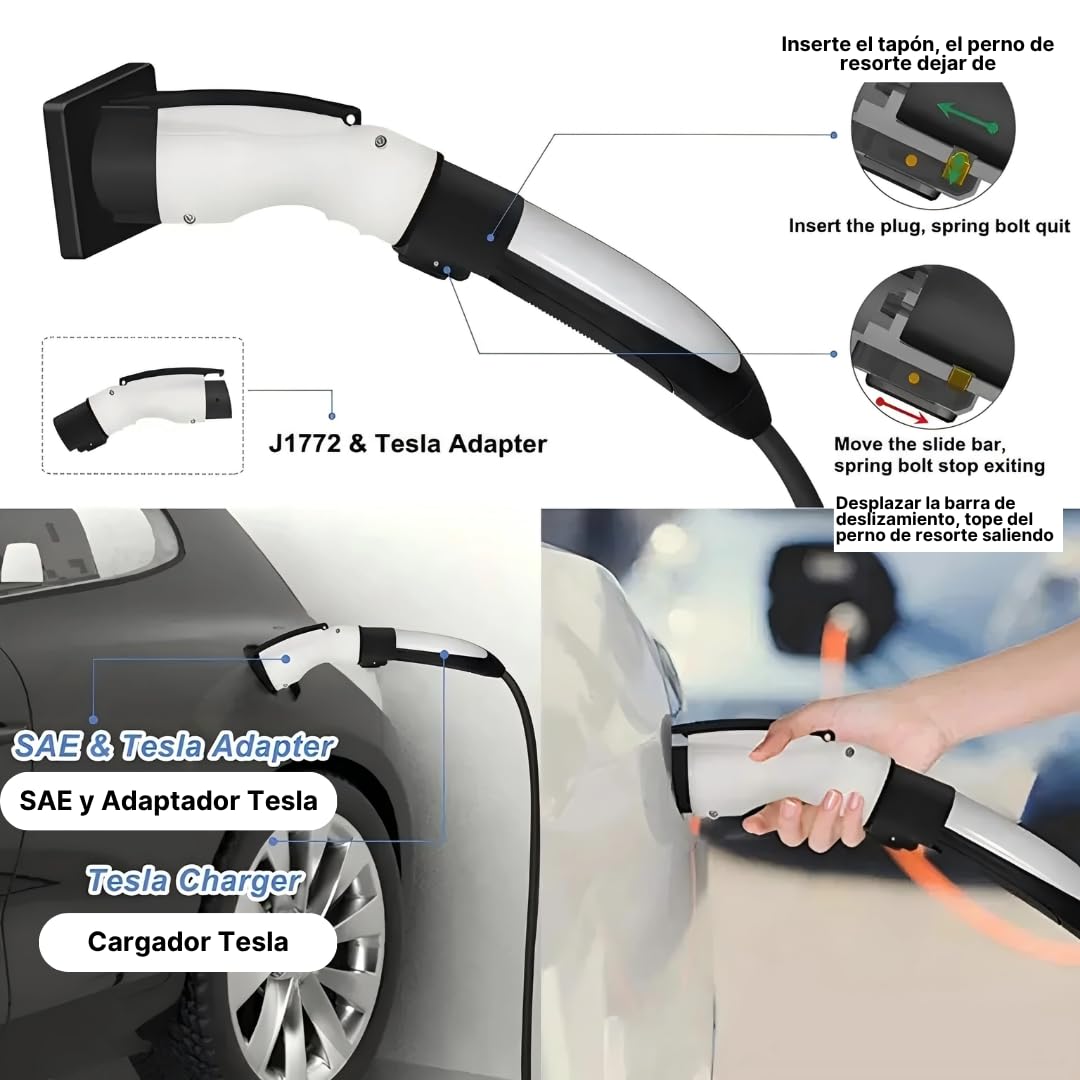 Adaptador NACS a J1772 Multzo Negro Compacto y Portátil para Vehículos Eléctricos