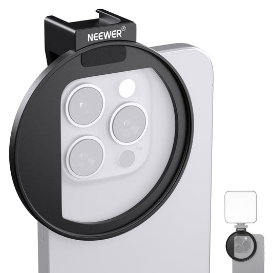 NEEWER 67mm Clip de Filtro Lente Roscado para Filtro Mount Teléfono de Mejorado con Soporte Cold Shoe, 13mm Apertura Compatible con iPhone 15 14 13 Pro MAX Pro MAX Samsung Galaxy S22 S23 Ultra, LA006