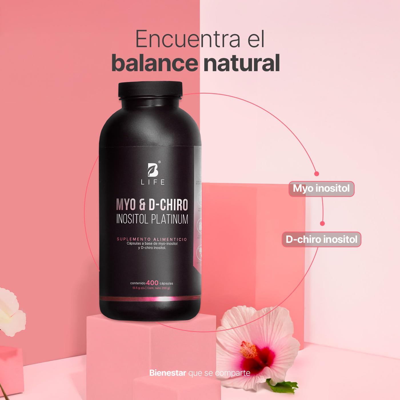 B Life Myo y D-Chiro Inositol | Ratio 40:1 | 400 cápsulas | 2000 mg por porción | Ingredientes Naturales | Myo & D-Chiro Inositol Platinum.