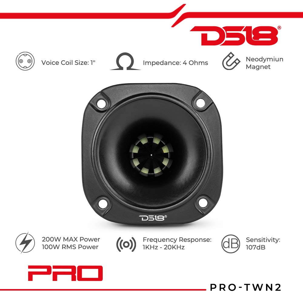DS18 Pro-TWN2 Driver híbrido de neodimio de Alta compresión de 3 Pulgadas, Altavoz de Agudos Super Bullet de 200 vatios, 1 Pulgada fenólico de 4 ohmios Vc, 1 Altavoz