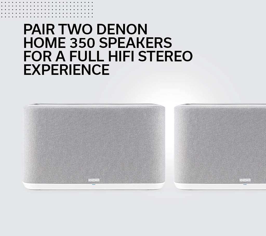 Denon Home 350 Altavoz Inteligente inalámbrico – Potente Sonido estéreo, Wi-Fi y Bluetooth, HEOS Integrado, Alexa Incorporado, Siri & AirPlay 2, Spotify Connect, Soporte multihabitación, Blanco