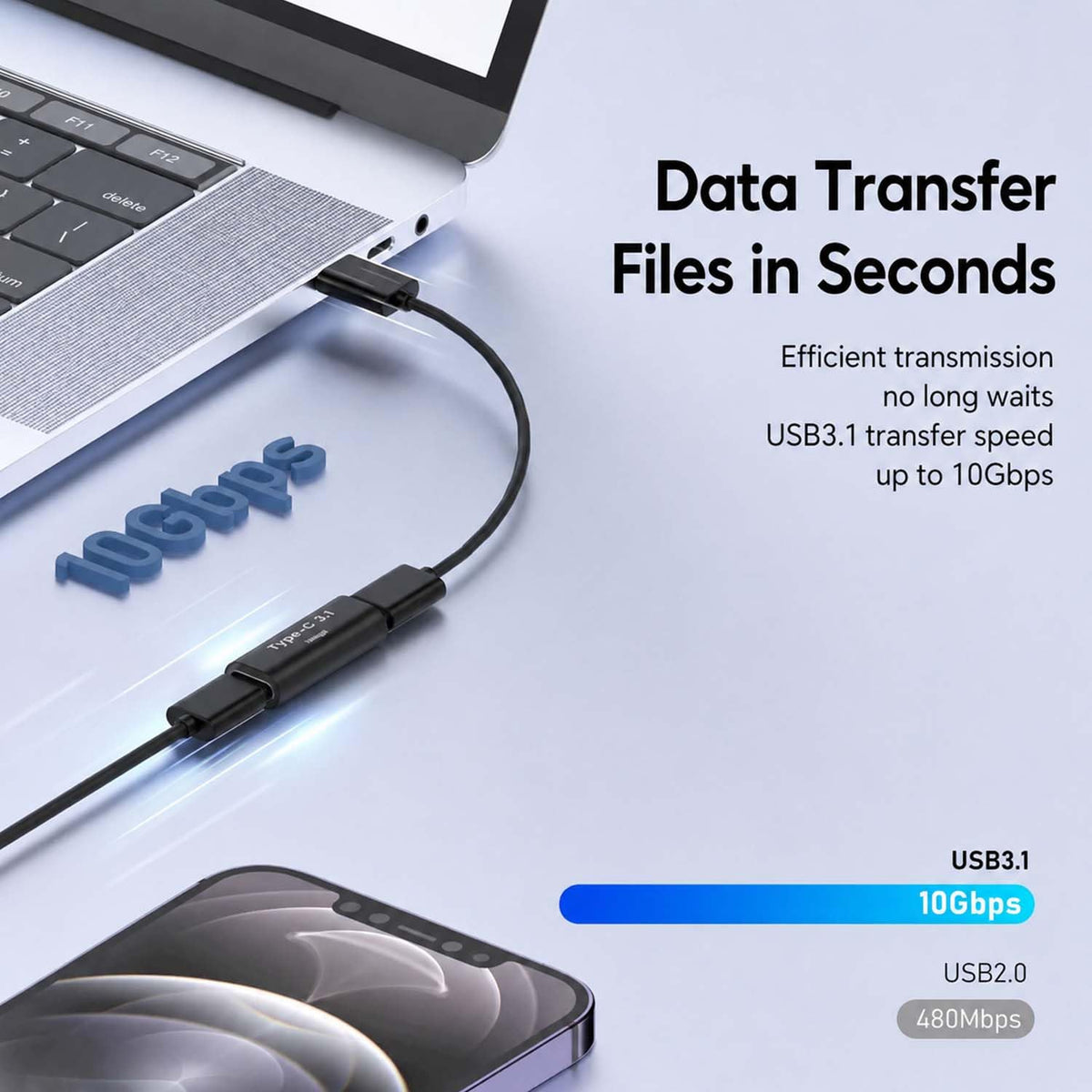 Adaptador USB C Hembra BOLS Soporte Carga Rápida y Transferencia de Datos 10 Gbps