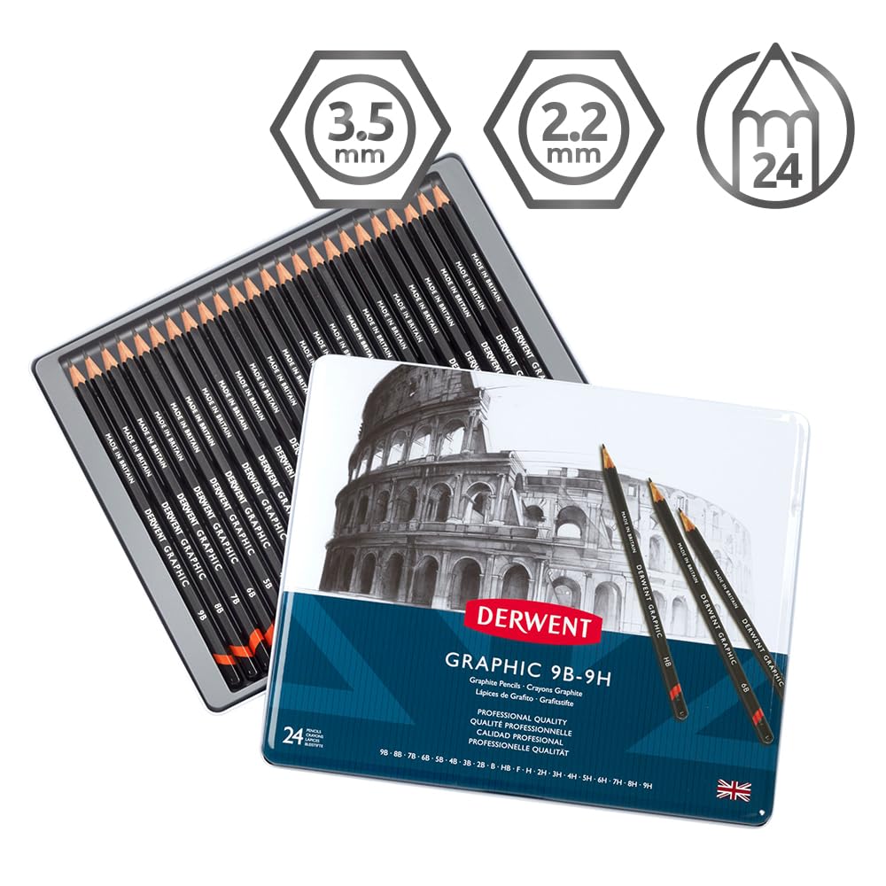 Derwent - Lápices gráficos, 24 unidades, Multicolor, Rango completo (9B a 9H)