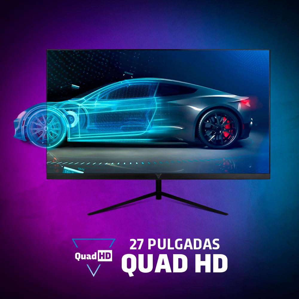 GAME FACTOR MG650 Monitor Gamer 27 Pulgadas 2K 75Hz 2560x1440p QHD IPS Plano 2ms 10 bits FreeSync Frameless HDMI DP Negro DisplayPort Pc Gamer Xbox Playstation Animacion Fotografia y Video Oficina