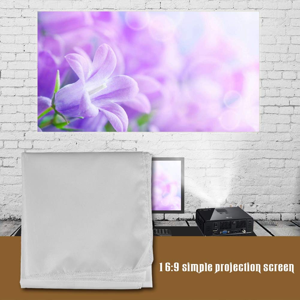 Zopsc Pantalla de proyección portátil de 60-120 Pulgadas 16: 9 Tela de poliéster sintética Blanca Cortina Plegable, antirreflectante(120 Pulgadas)