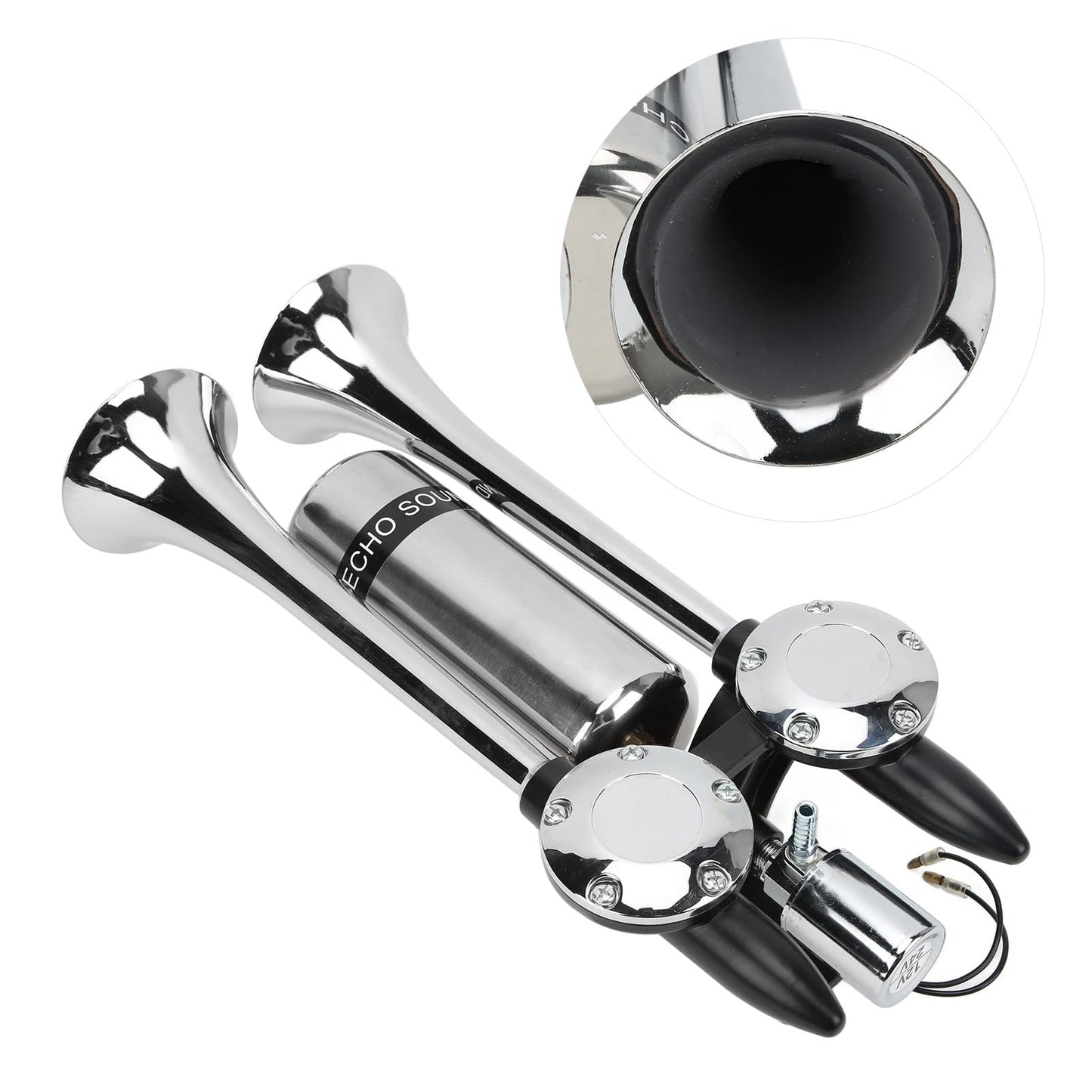 Bocina de Aire para Coche de 300DB, Altavoz de Doble Tubo Cromado de Aleación de Zinc para Tren, Barco, SUV, RV, Camión, Motocicleta, de 12V/24V